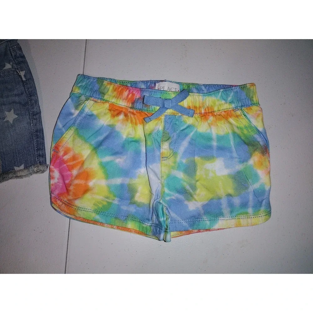 The Childrens Place Girls Shorts Bundle Size 4 Denim Star Tie Dye 2‎ Pack NEW